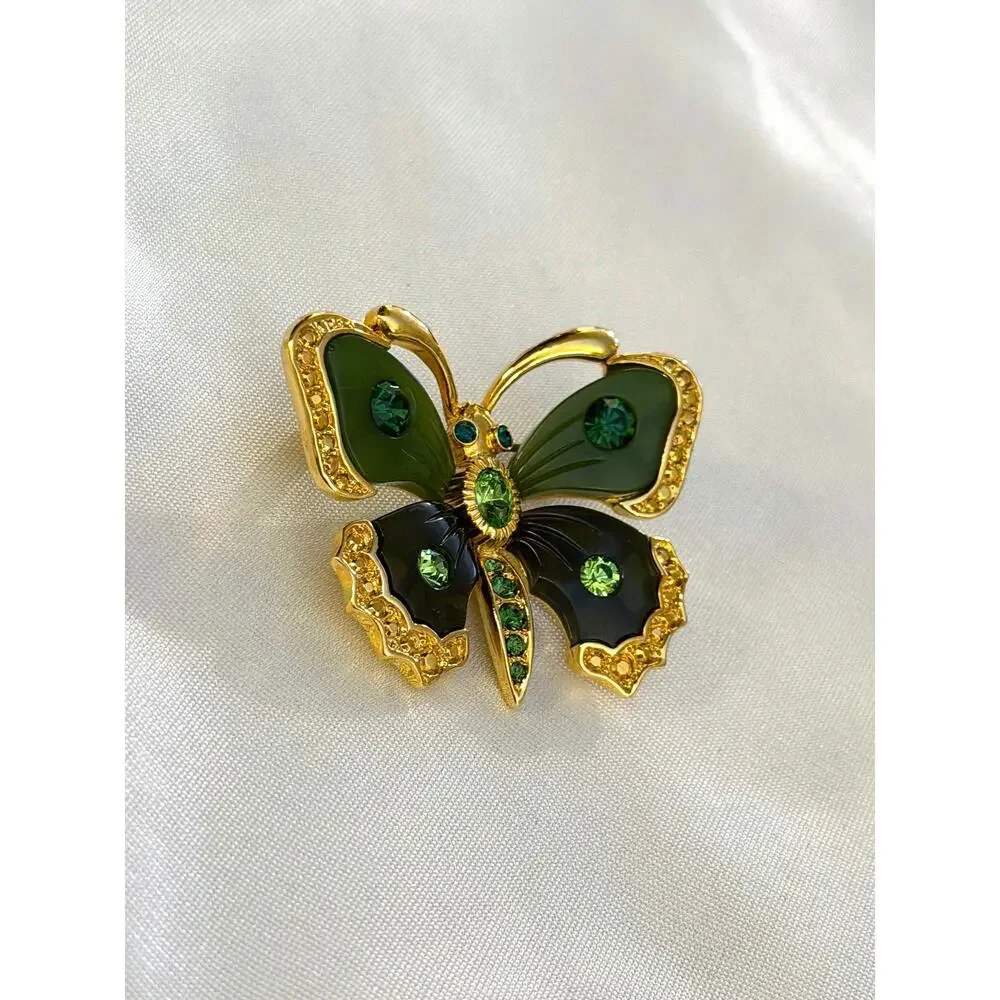 Vintage Joan Rivers Butterfly Pins • Set of 6 • Plique A Jour • Rhinestone • En